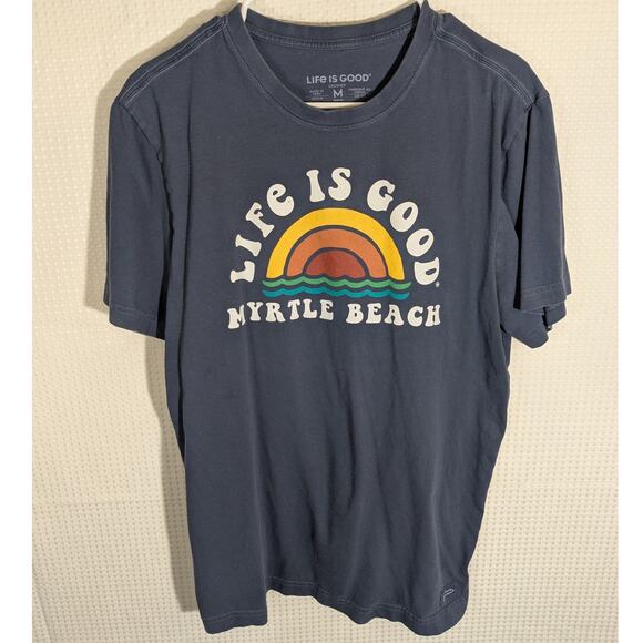Life Is Good Men’s M Crusher T-Shirt Blue Myrtle Beach Graphic Cotton Casual Tee - Picture 1 of 5